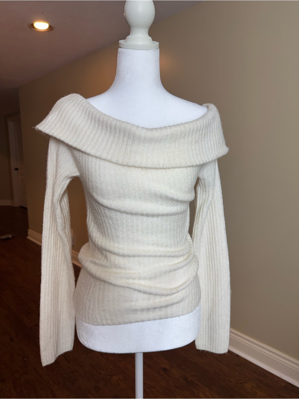 H&M Cream Off-the-Shoulder Ribbed Sweater